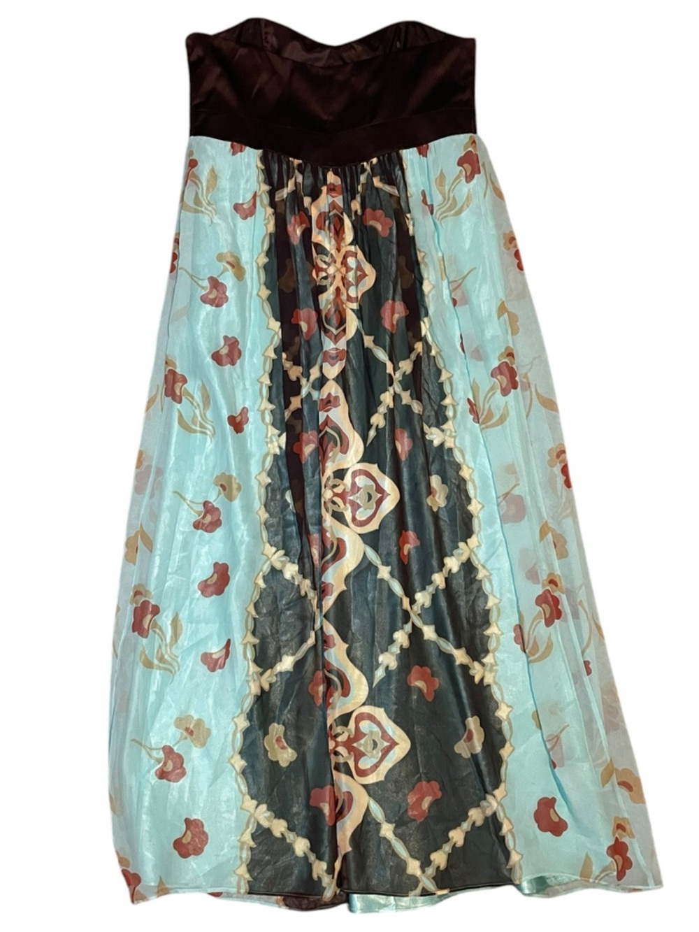 Laundry By Shelli Segal Silk Teal Floral Maxi Dress W/sweetheart neckline - Picture 3 of 4